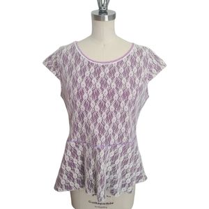 MATILDA JANE Lace Overlay Top Peplum Hem | M